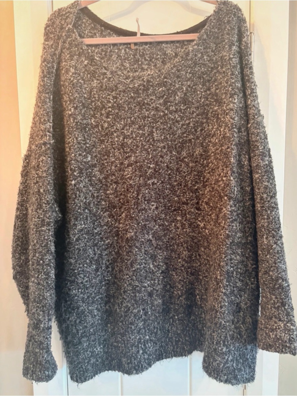 Free People Fuzzy Gray Scoop Neck Sweater
